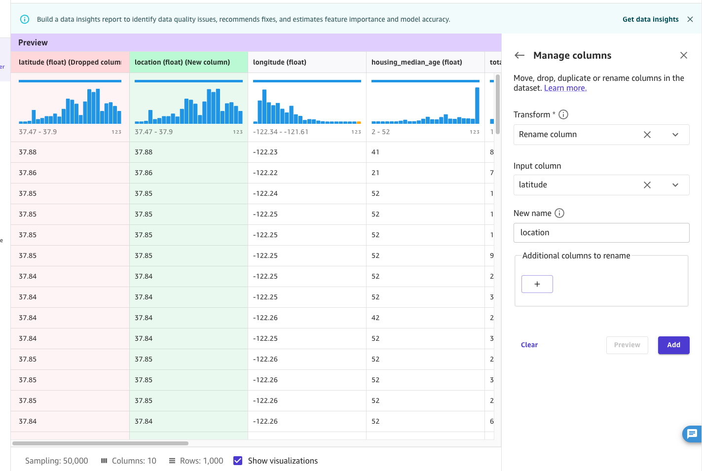 Canvas Data Insight Preview with operator applied