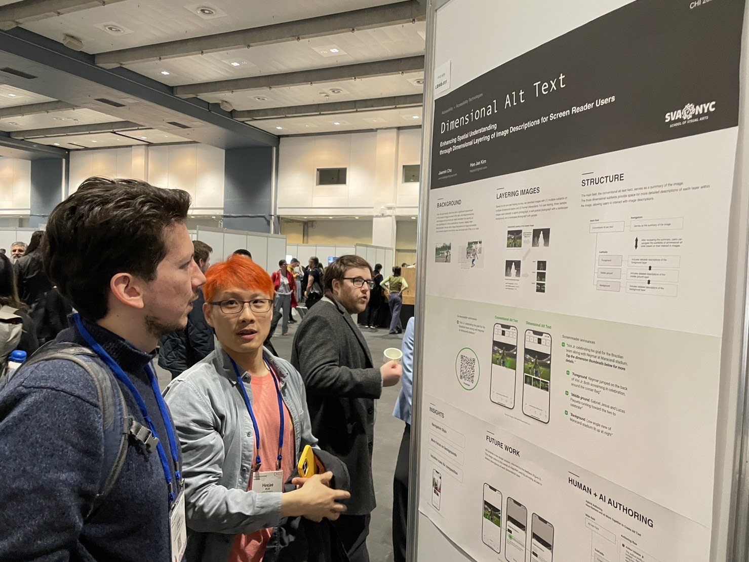 Heejae Kim presenting Dimensional Alt Text at ACM CHI 2023 poster session, Hamburg