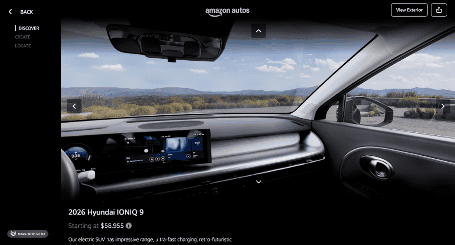 View360 running on Amazon.com and Hyundai showroom pages